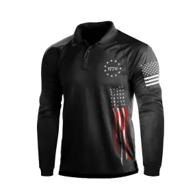 1776 USA FLAG QUICK DRY RAGLAN GRAPHIC LONG SLEEVE POLO SHIRT