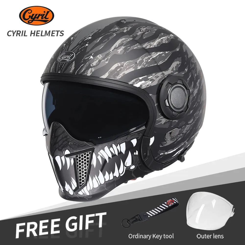 All Season Retro Double Visor Teeth Motorcycle Helmet