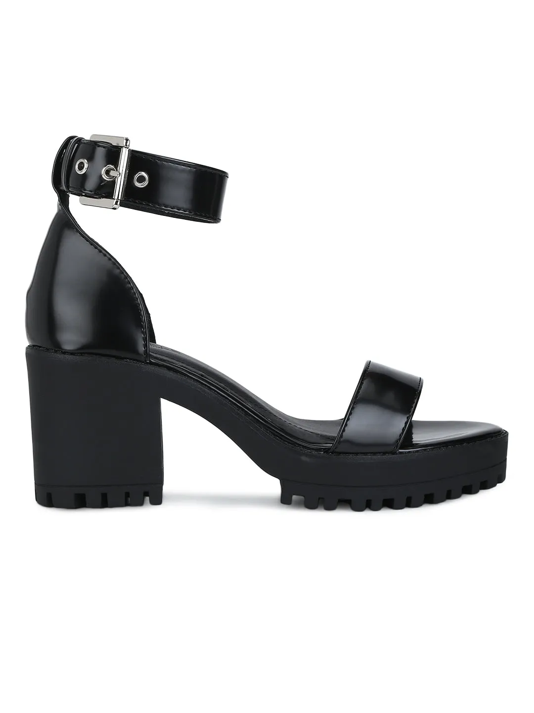 Black Box Cleated Bottom Ankle Strap Block Heels