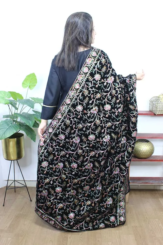 Black Embroidered Trendy Velvet Dupatta