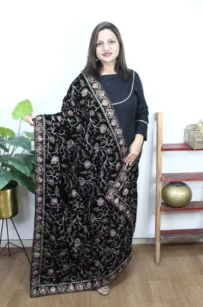 Black Embroidered Trendy Velvet Dupatta