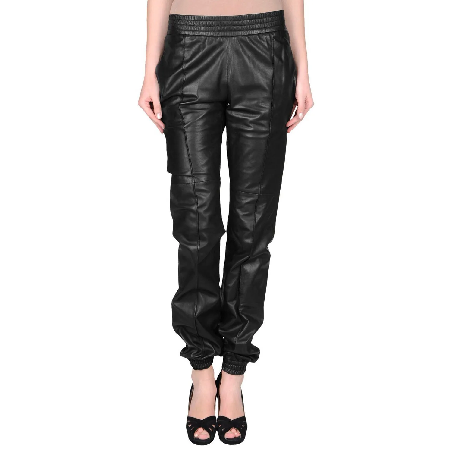 Black Leather pants with elastic waist (style #4)