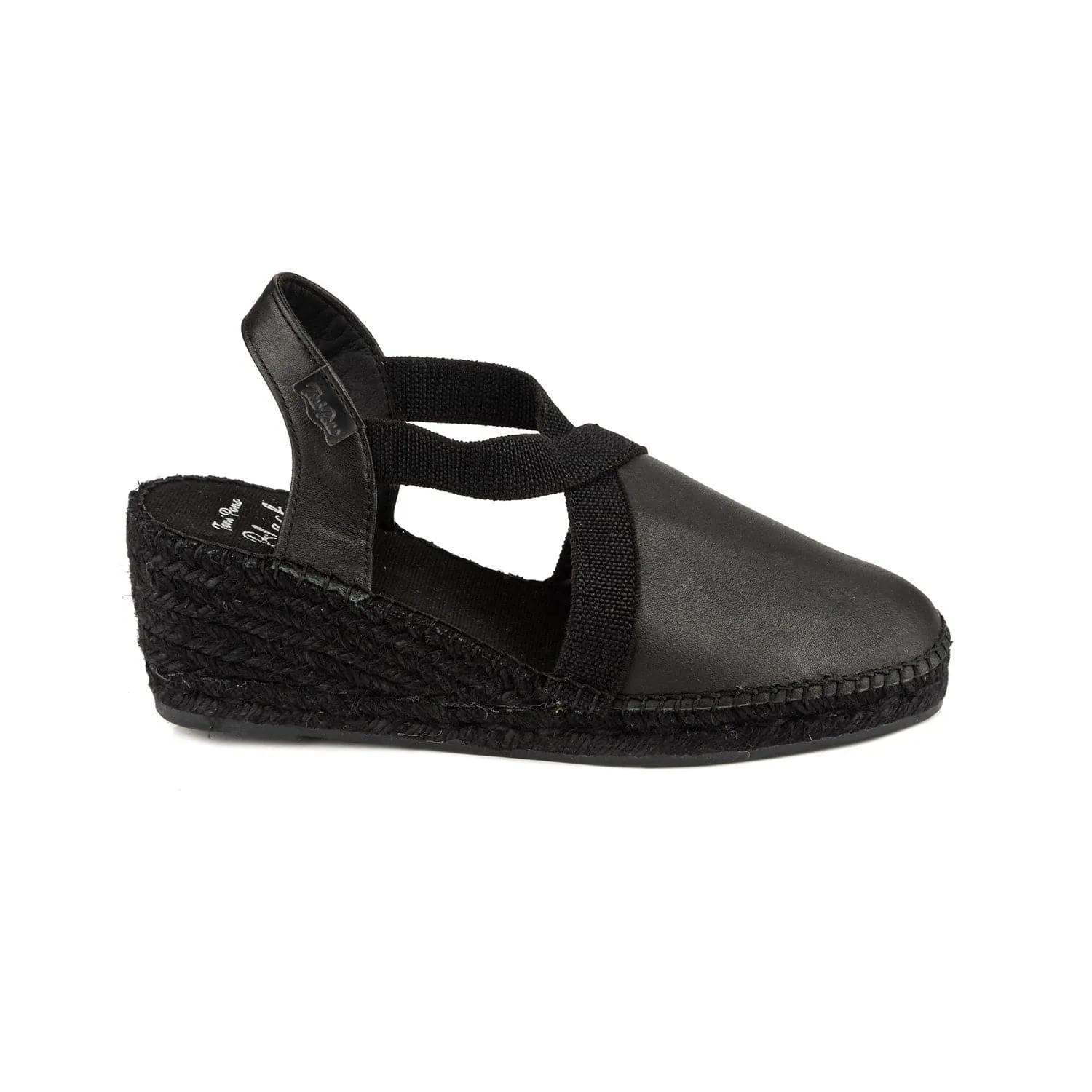 Black Leather Wedge Espadrille for Women - Tossa-BK