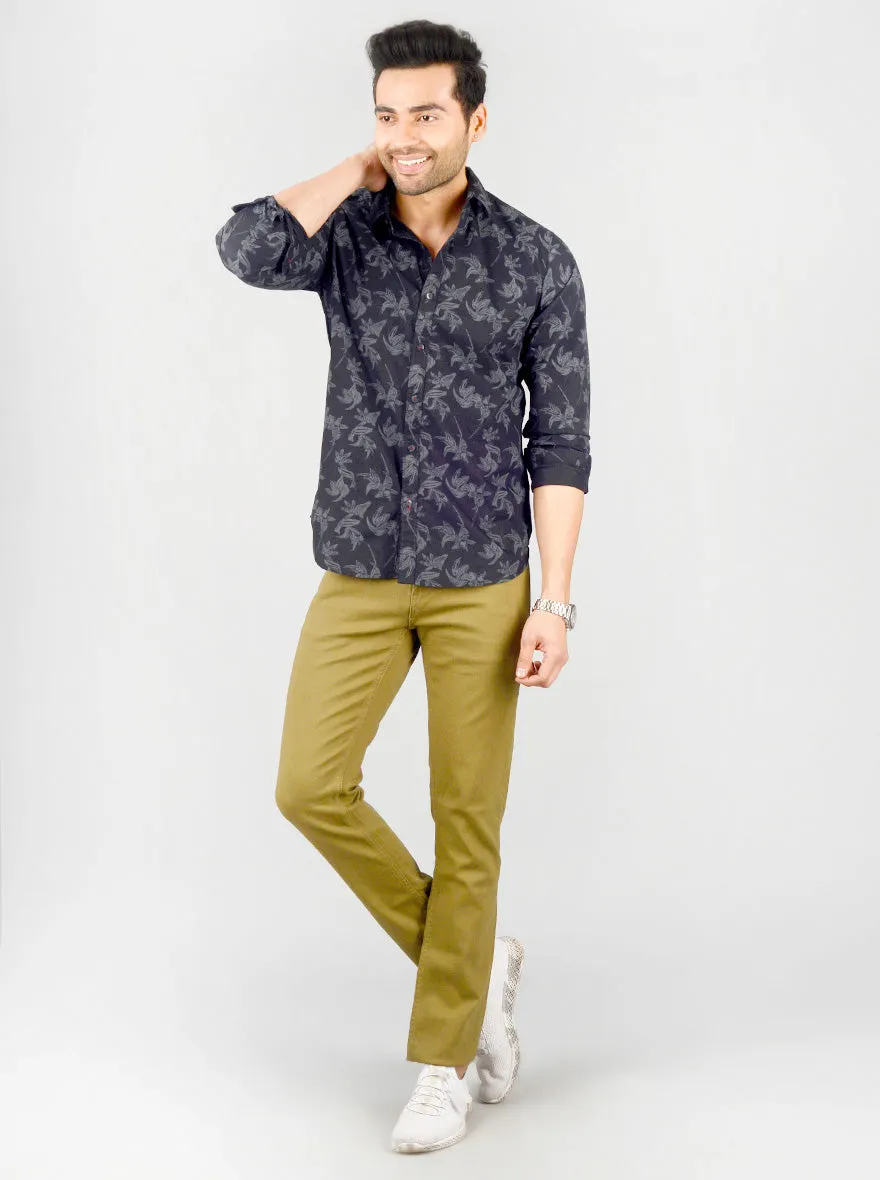 Black Printed Slim Fit Casual Shirt | Greenfibre