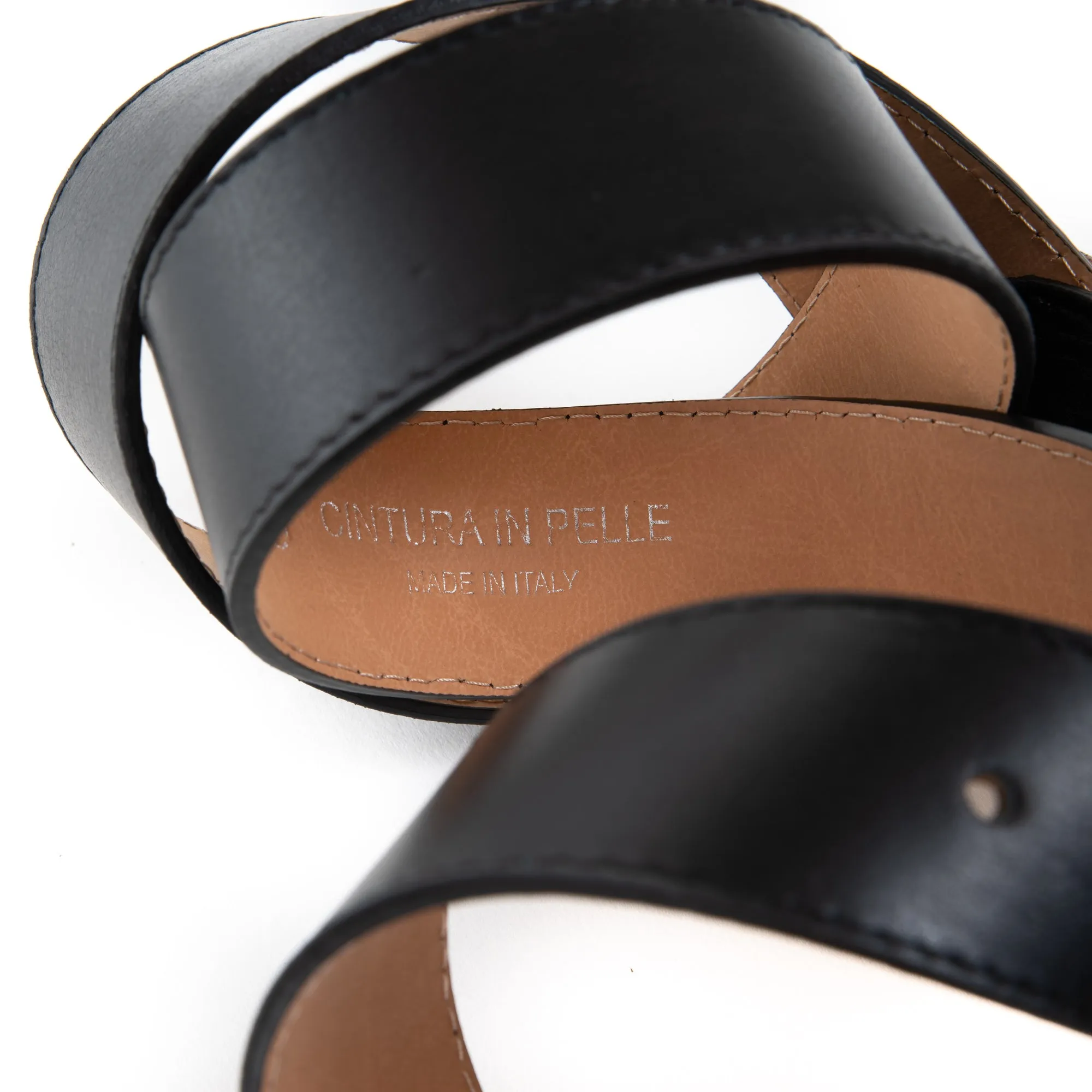 Black Real Italian Leather Wide Belt