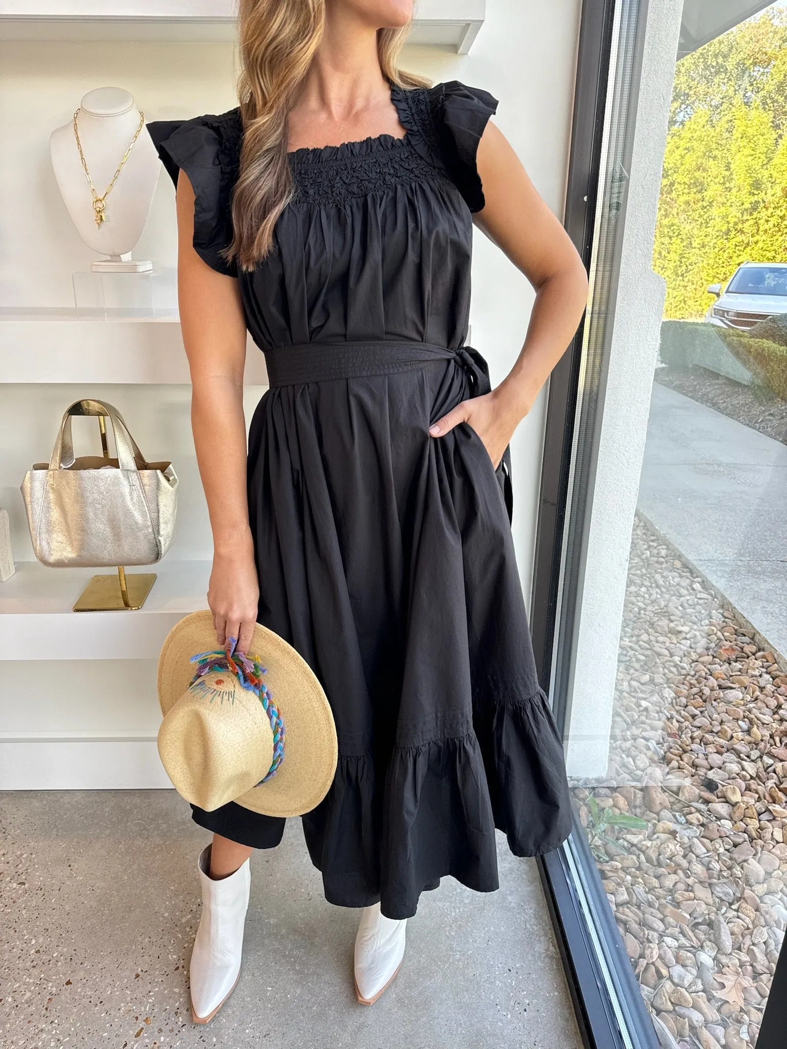 Black Tabitha Solid Midi Dress