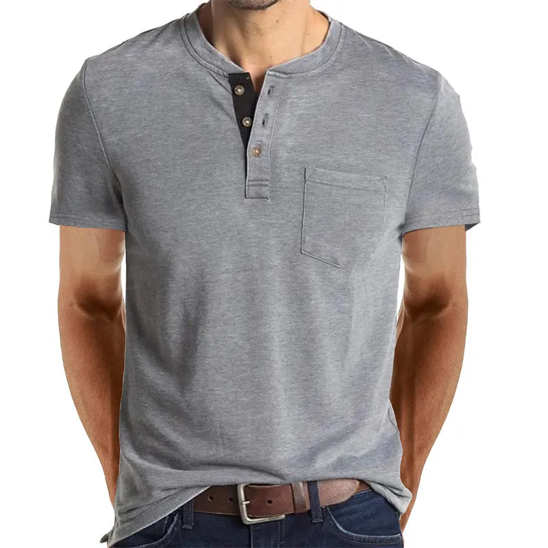 BUTTON HENLEY NECK SHORT SLEEVE POCKET TEE