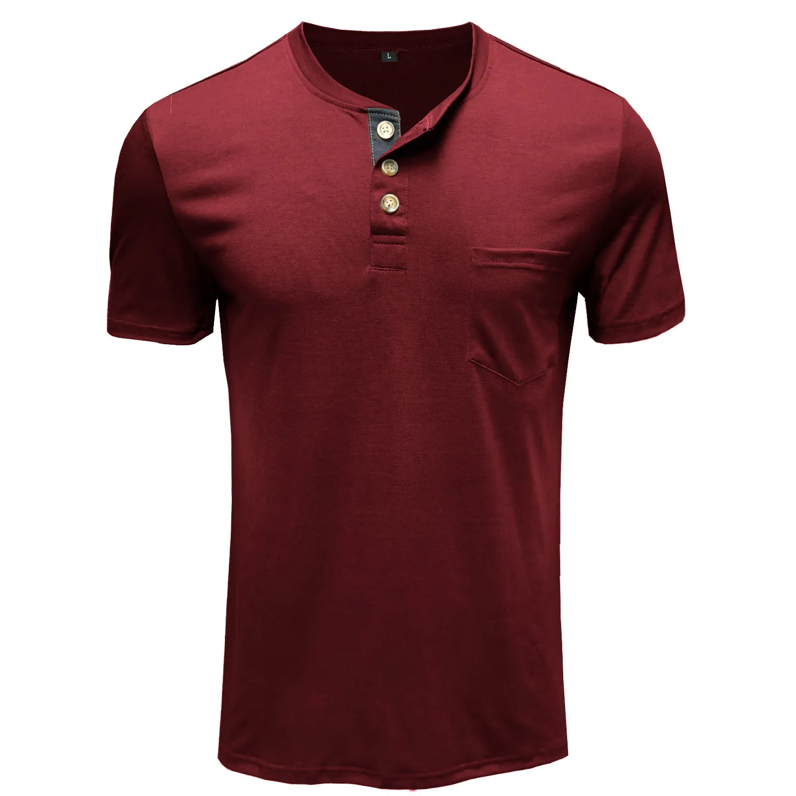 BUTTON HENLEY NECK SHORT SLEEVE POCKET TEE