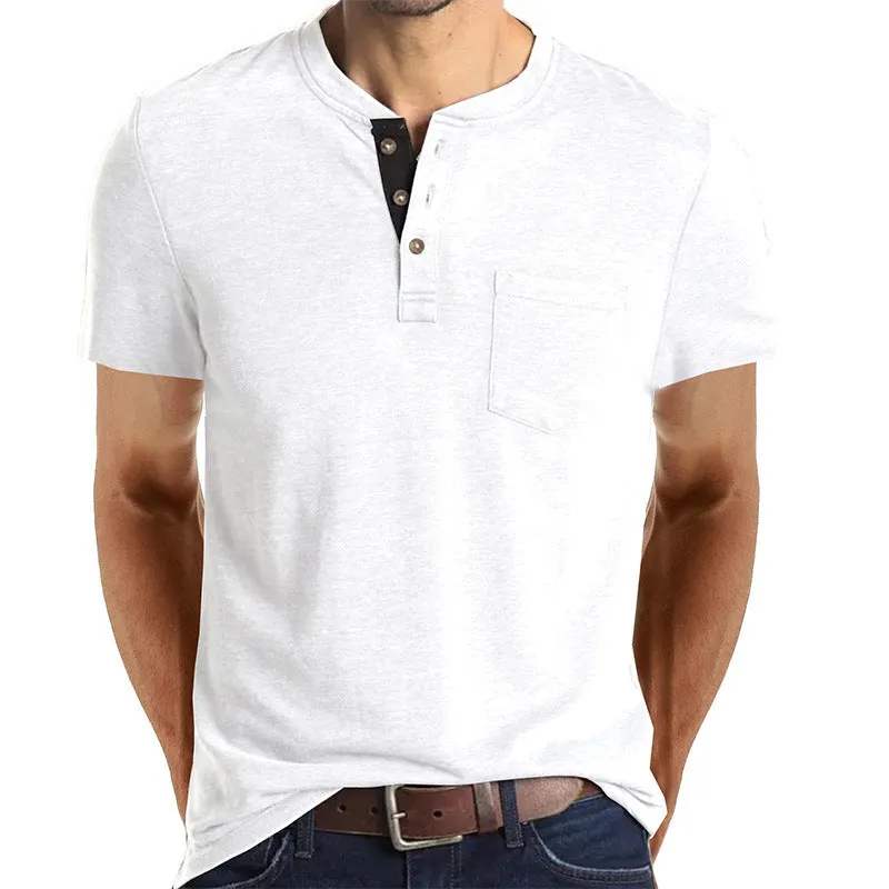 BUTTON HENLEY NECK SHORT SLEEVE POCKET TEE