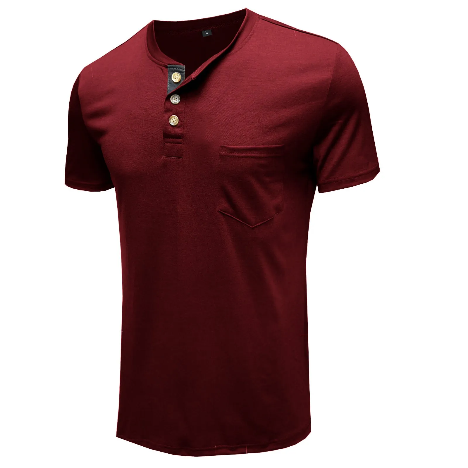 BUTTON HENLEY NECK SHORT SLEEVE POCKET TEE