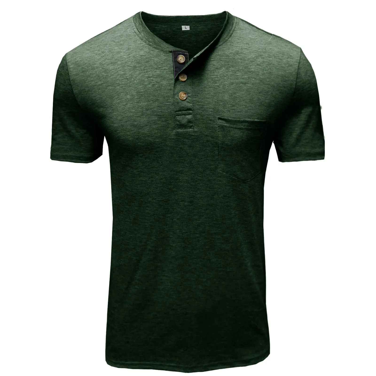 BUTTON HENLEY NECK SHORT SLEEVE POCKET TEE