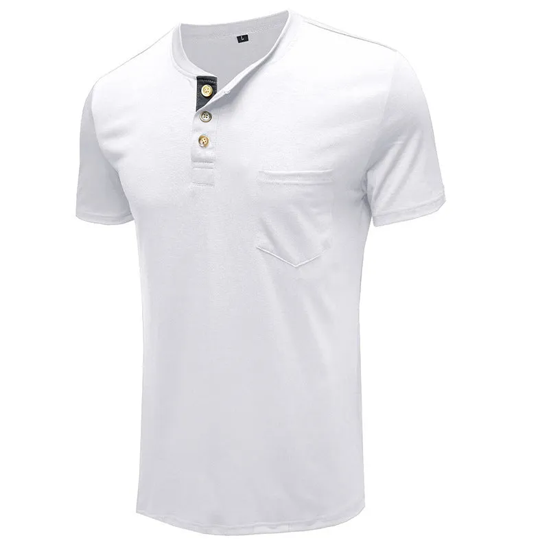 BUTTON HENLEY NECK SHORT SLEEVE POCKET TEE