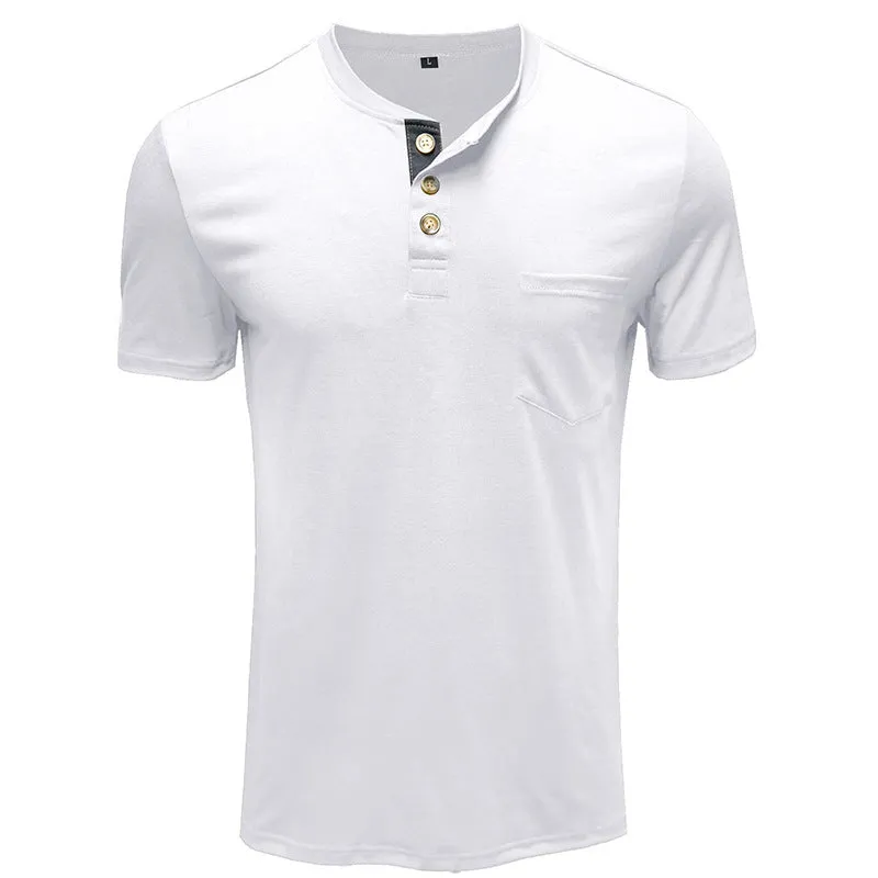 BUTTON HENLEY NECK SHORT SLEEVE POCKET TEE