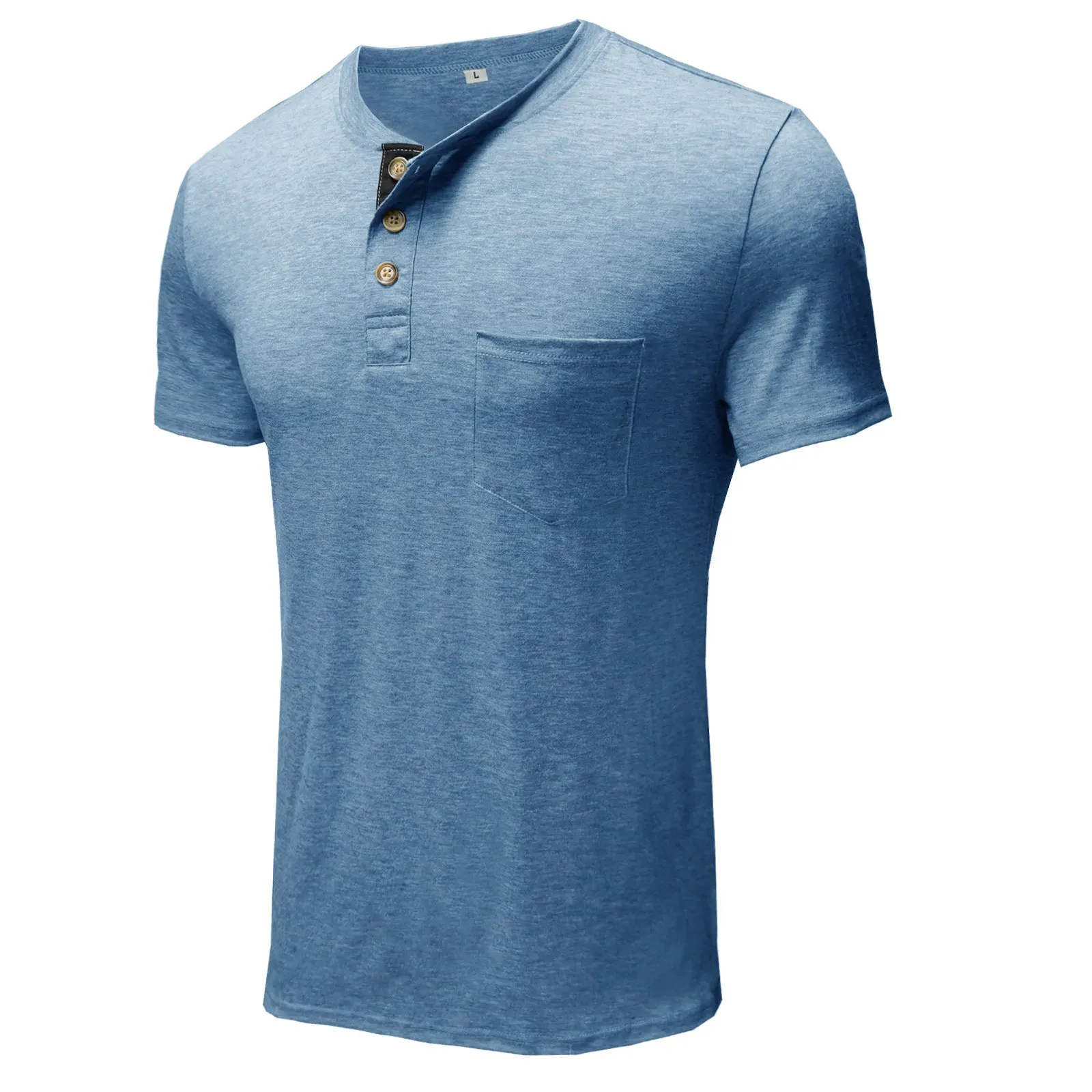 BUTTON HENLEY NECK SHORT SLEEVE POCKET TEE