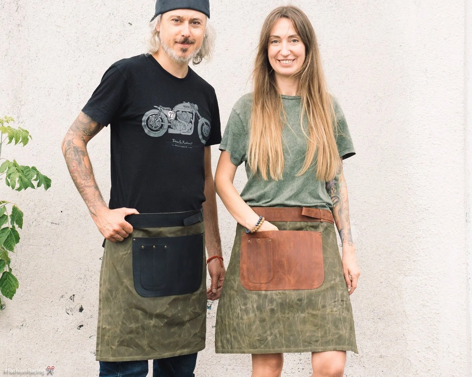 Canvas Half Waist Apron with Leather pockets | Handmade