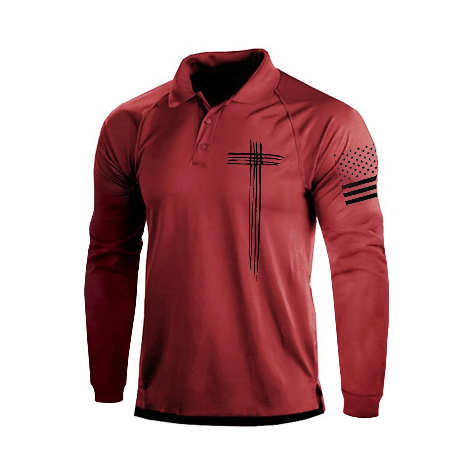 CROSS USA FLAG RAGLAN GRAPHIC LONG SLEEVE POLO SHIRT