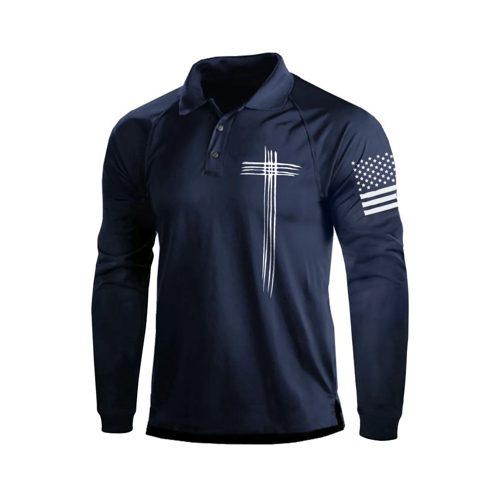 CROSS USA FLAG RAGLAN GRAPHIC LONG SLEEVE POLO SHIRT