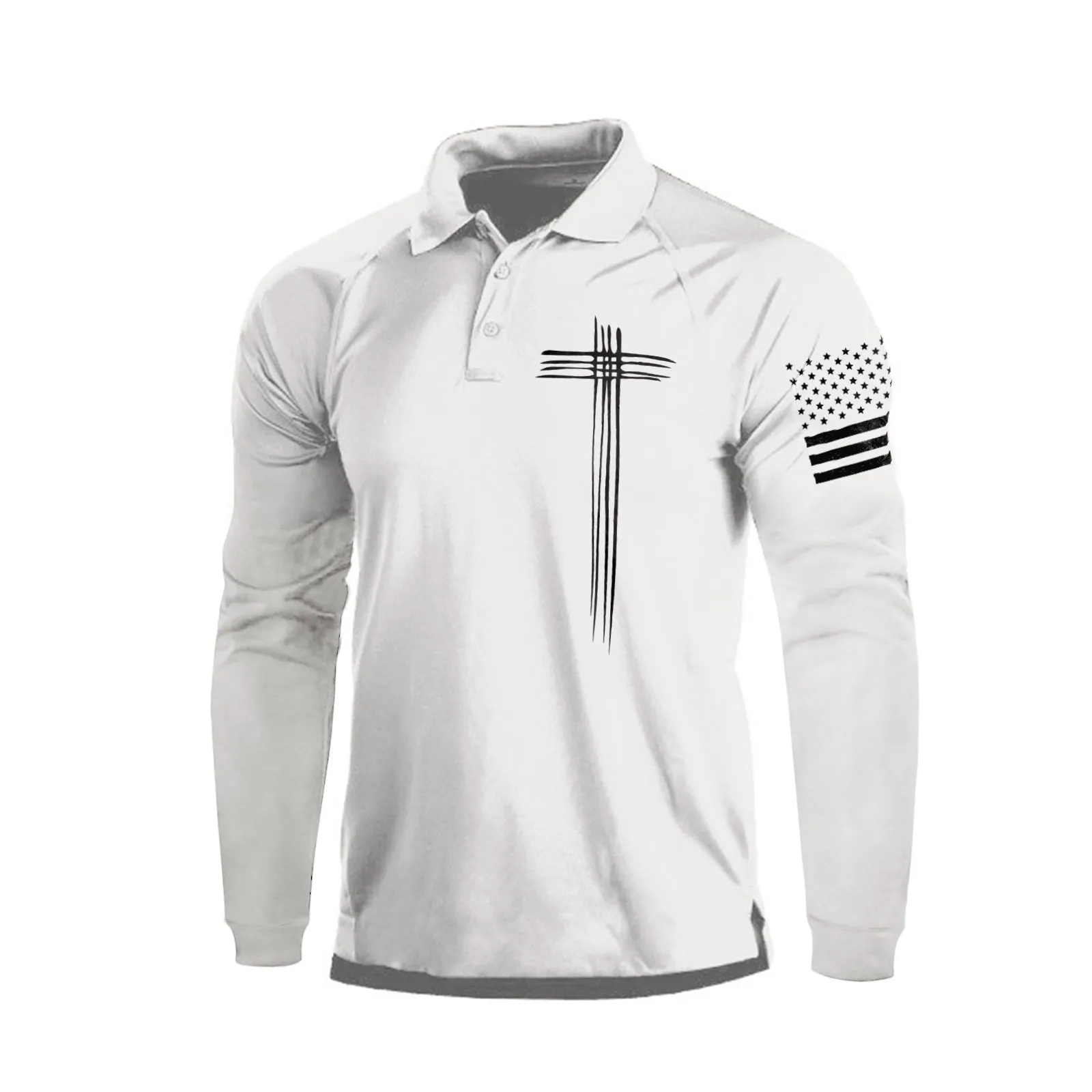 CROSS USA FLAG RAGLAN GRAPHIC LONG SLEEVE POLO SHIRT