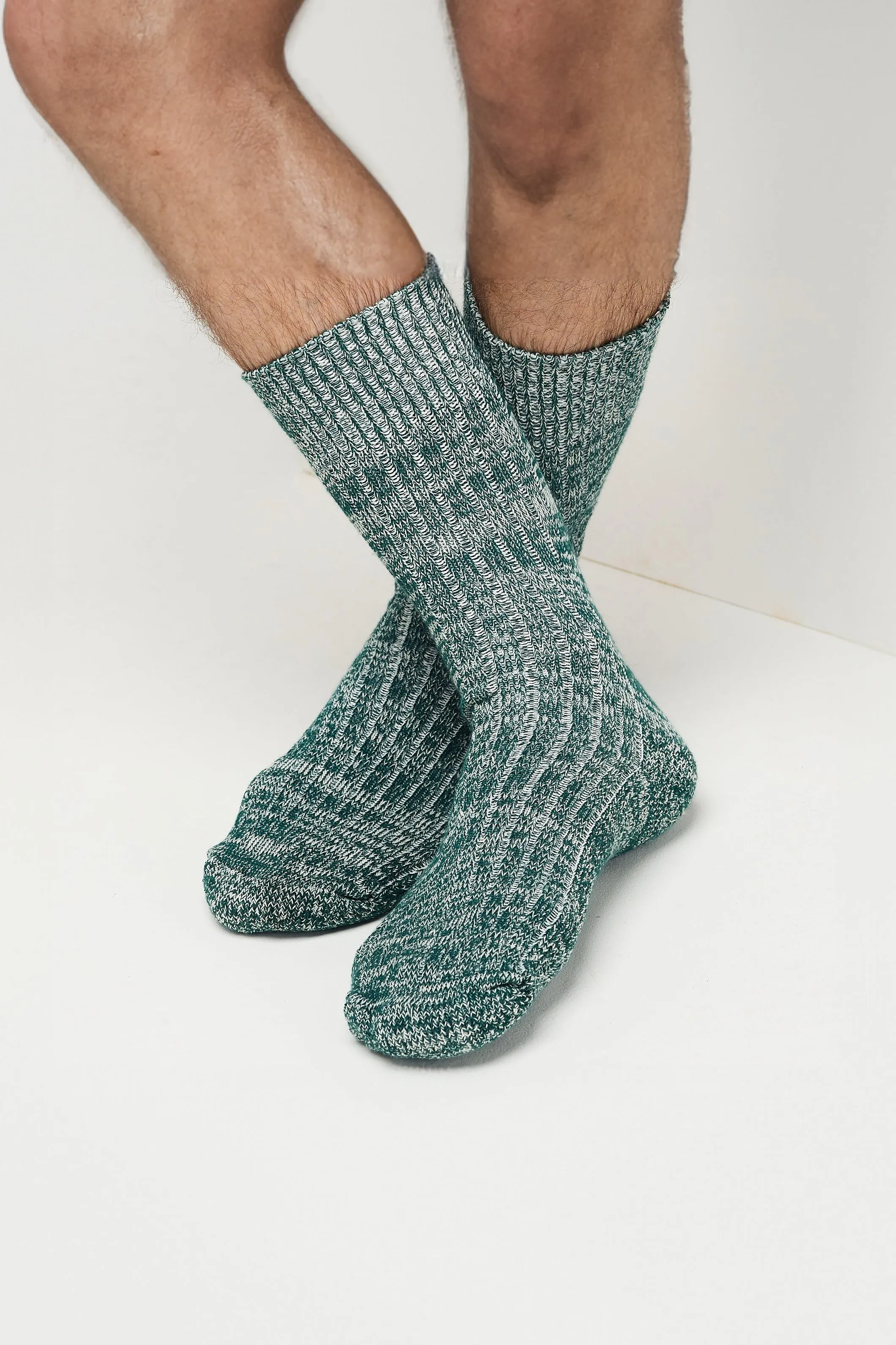 Cushioned Cotton Walking Sock - Seaweed/White