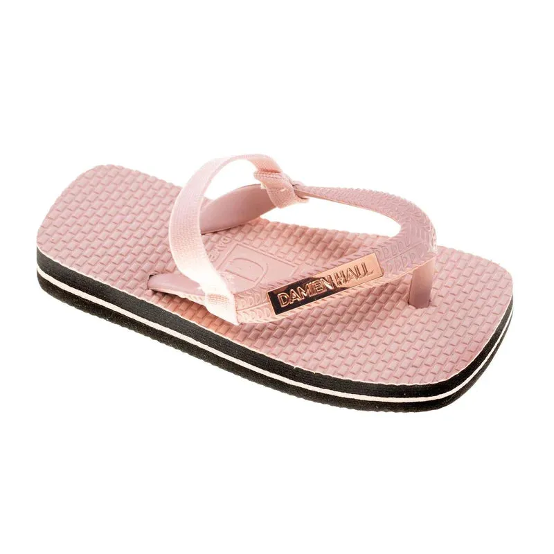 Damien Hall Flip Flops Boutique Pink Rose Gold Badge w Straps 11/12