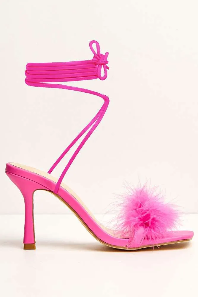 Delilah Feather Band Lace Up Heels in Fuchsia