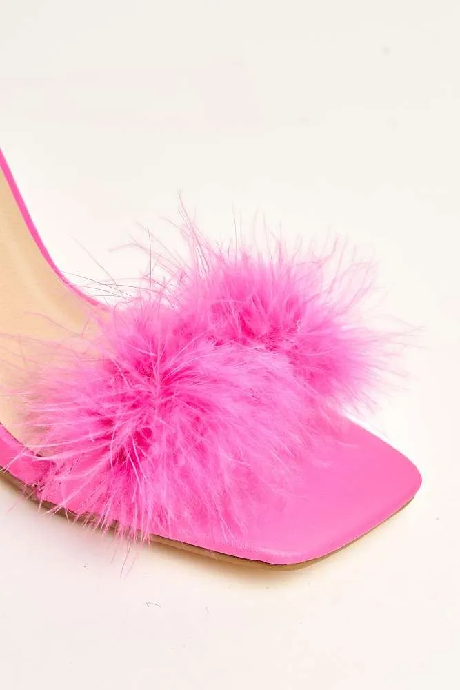 Delilah Feather Band Lace Up Heels in Fuchsia