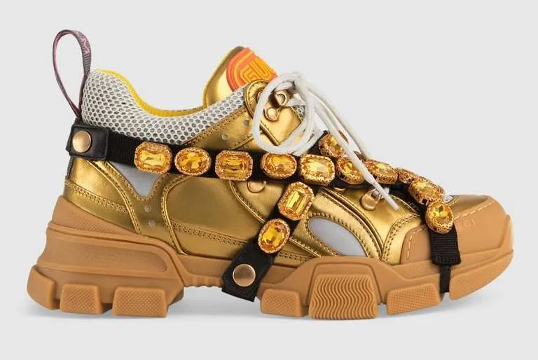 'Flashtrek' Sneakers with Removable Crystals, Gold