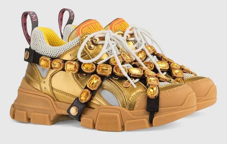 'Flashtrek' Sneakers with Removable Crystals, Gold