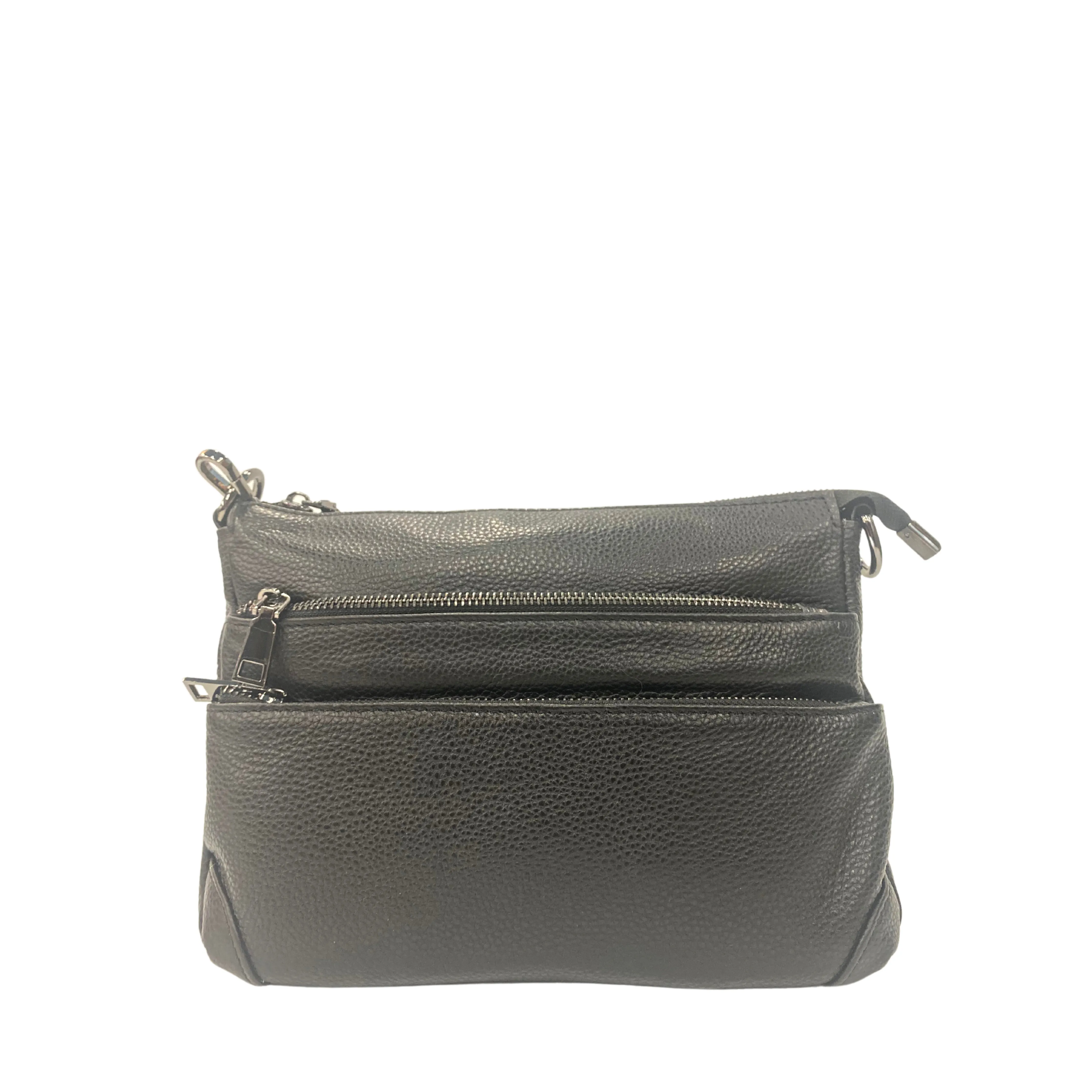 Genuine Leather Multipe-Zipper Shoulder Bag - Multiple Colors