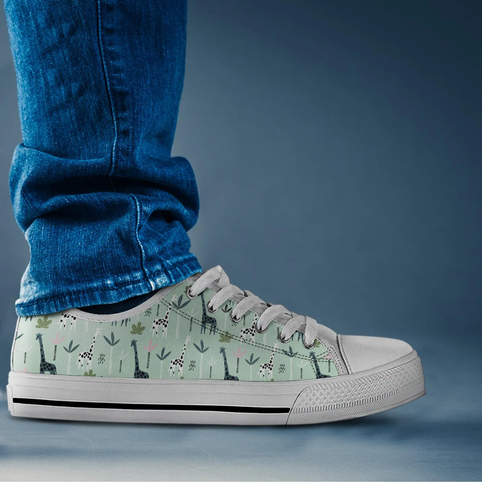 Green Giraffe Shoes Giraffe Sneakers Giraffe Cute Shoes Giraffe Lover Gifts Custom Low Top Converse Style Sneakers For Adults Women & Men