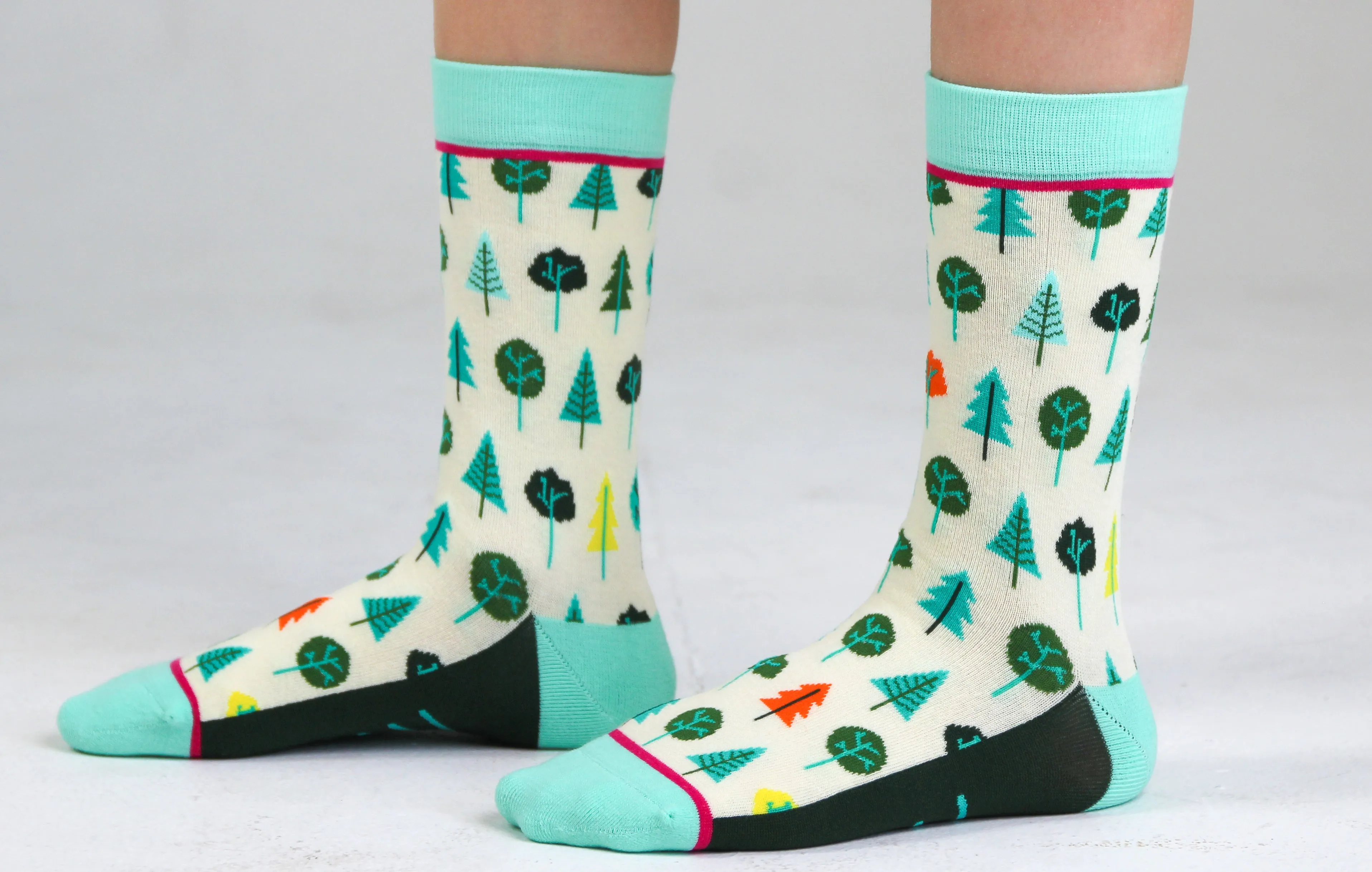 Kids' Cotton Crew Socks, Little Trees