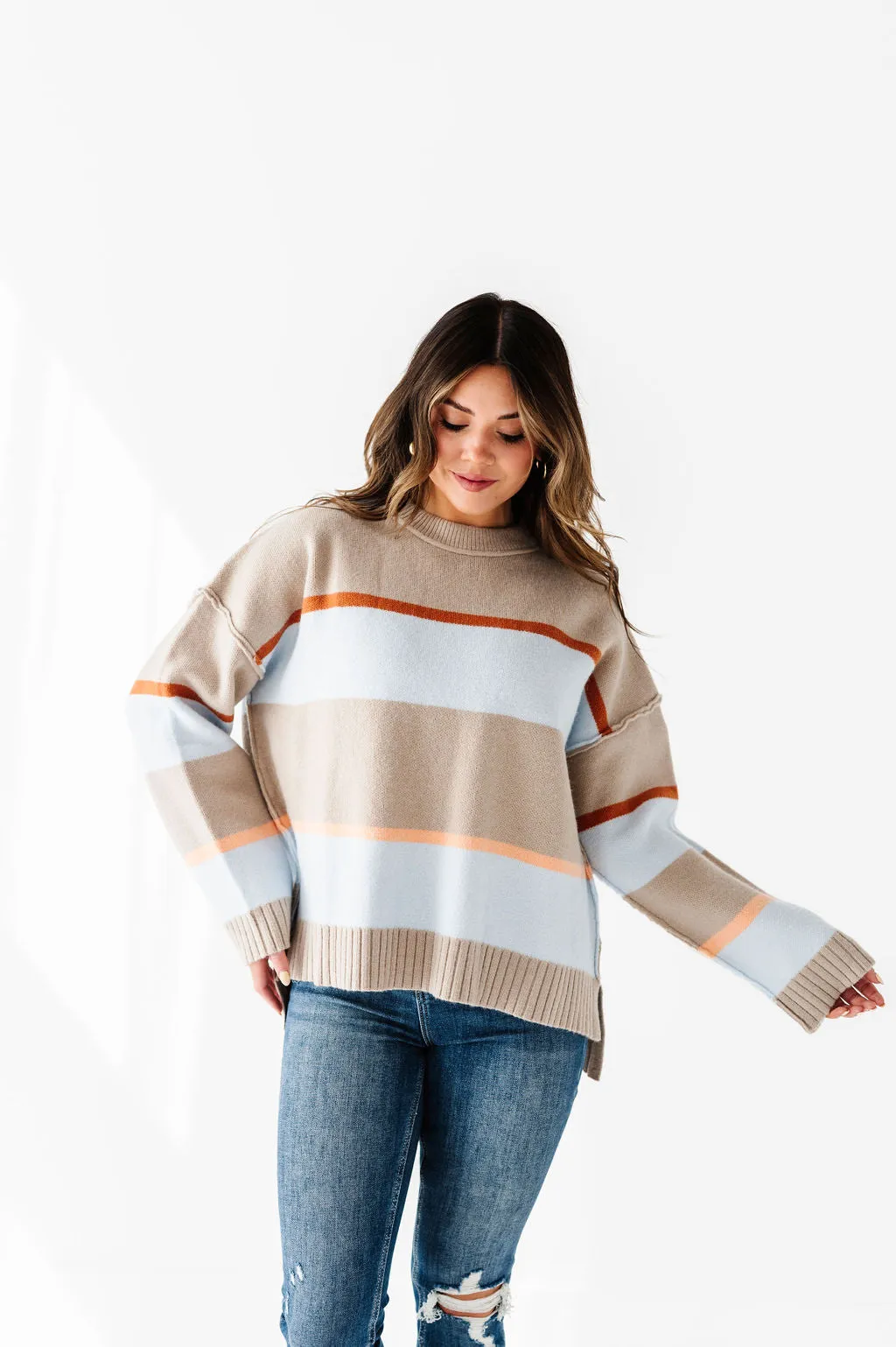 Layton Oversized Sweater in Champagne/Blue