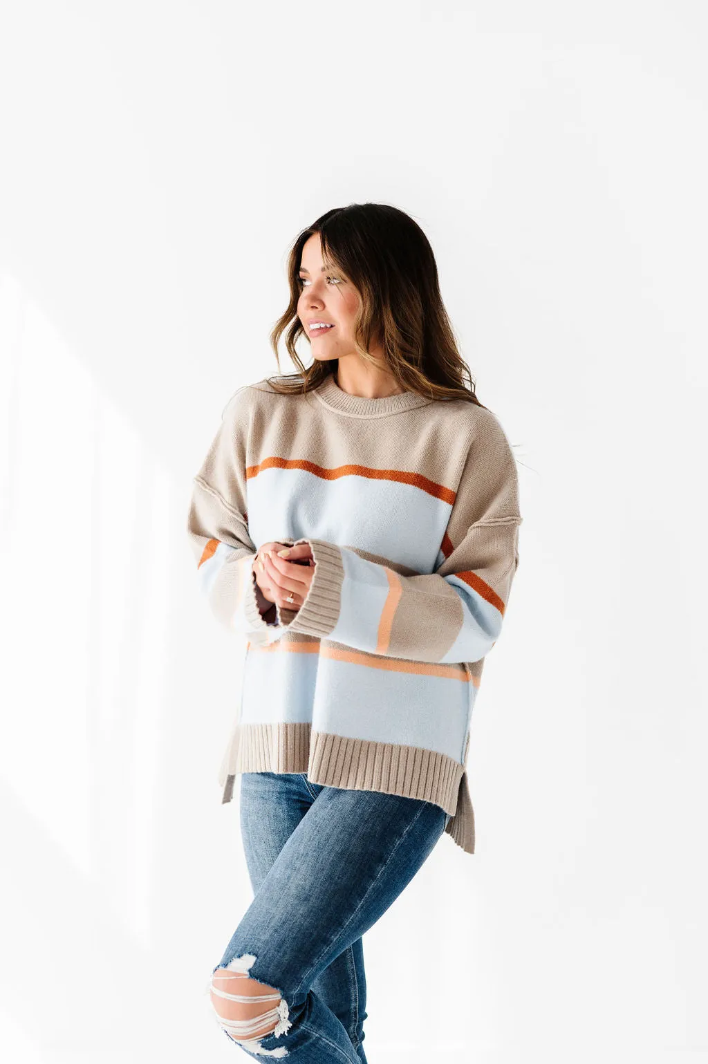 Layton Oversized Sweater in Champagne/Blue