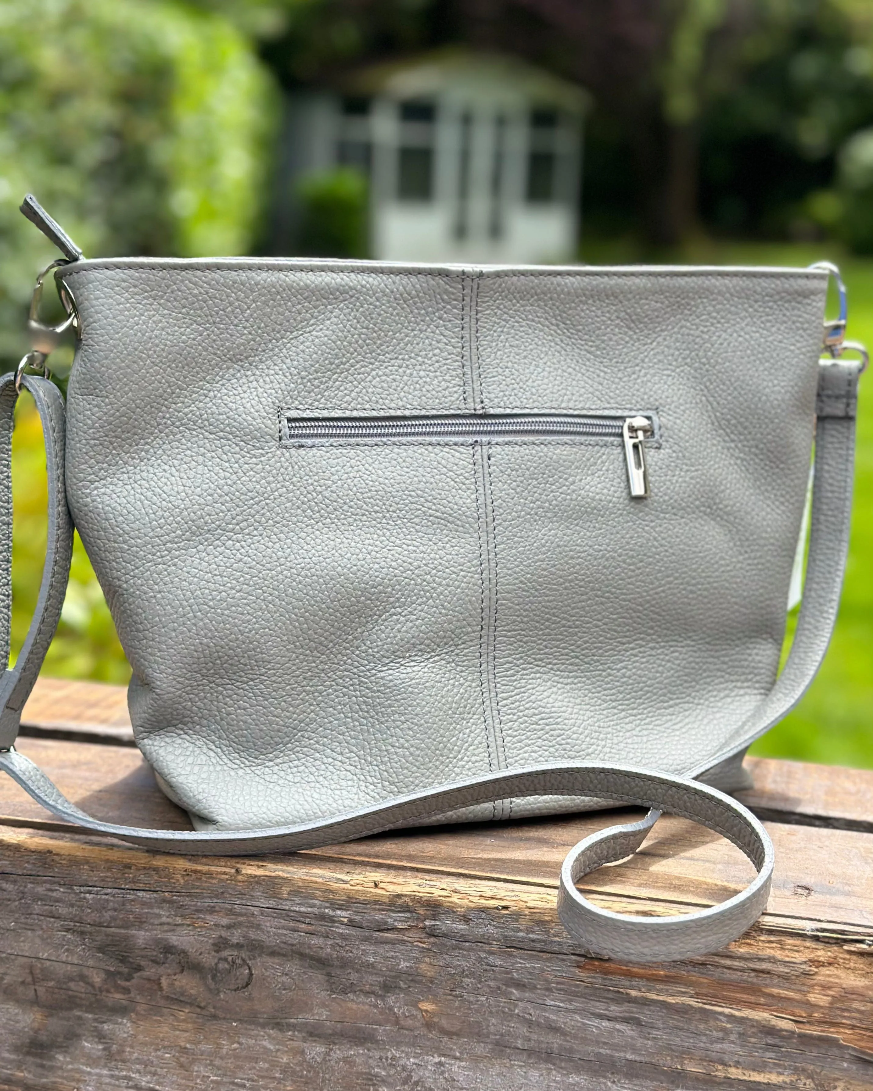 Leather Slouch Bag - Pale Grey