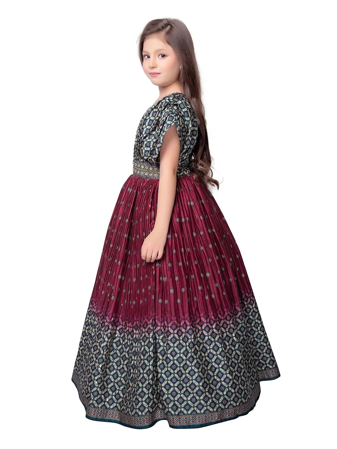 Magenta Coloured Trendy Butterfly Style Gown For Girls