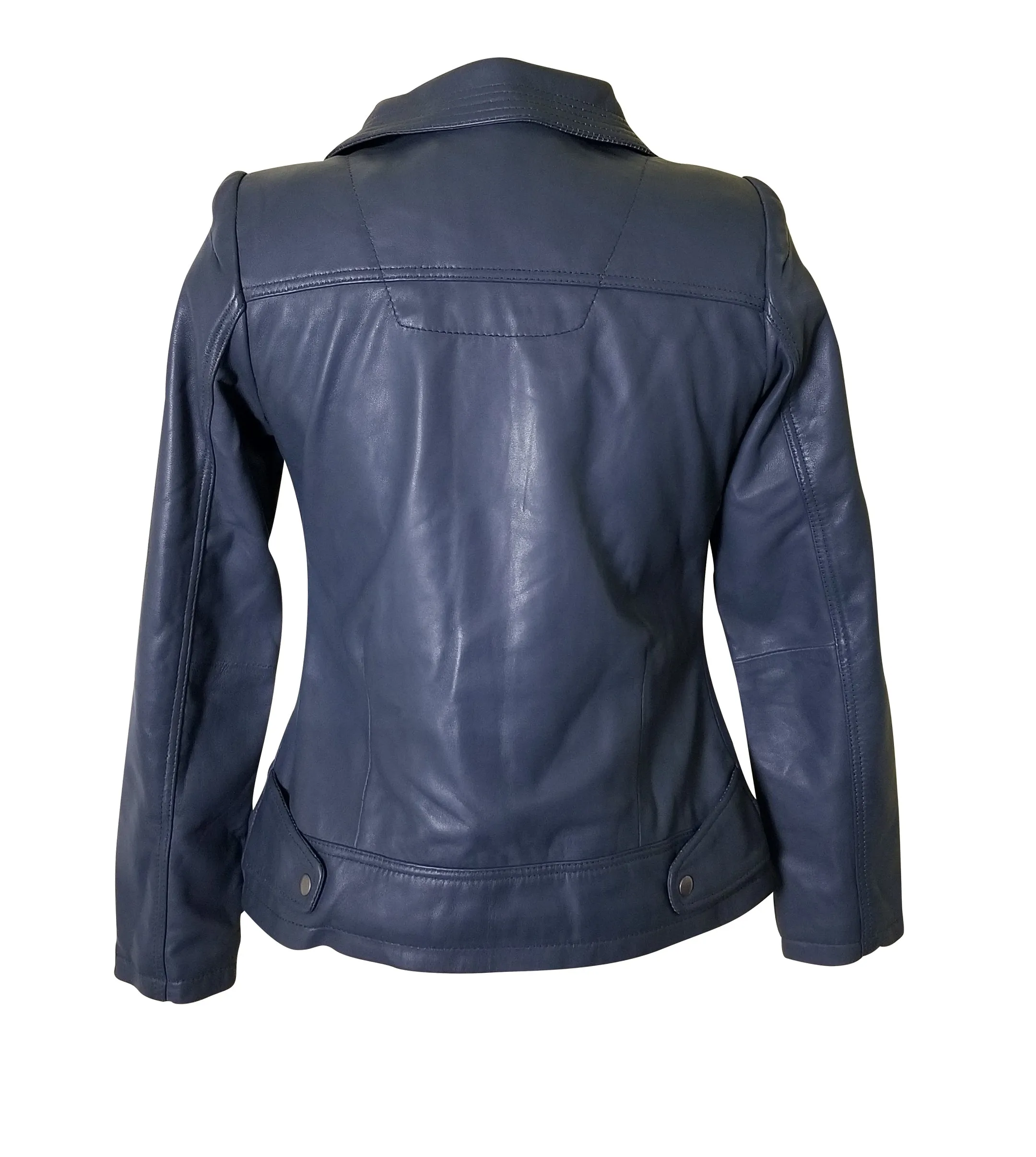 Marva Grey Leather Jacket With Flap Collars