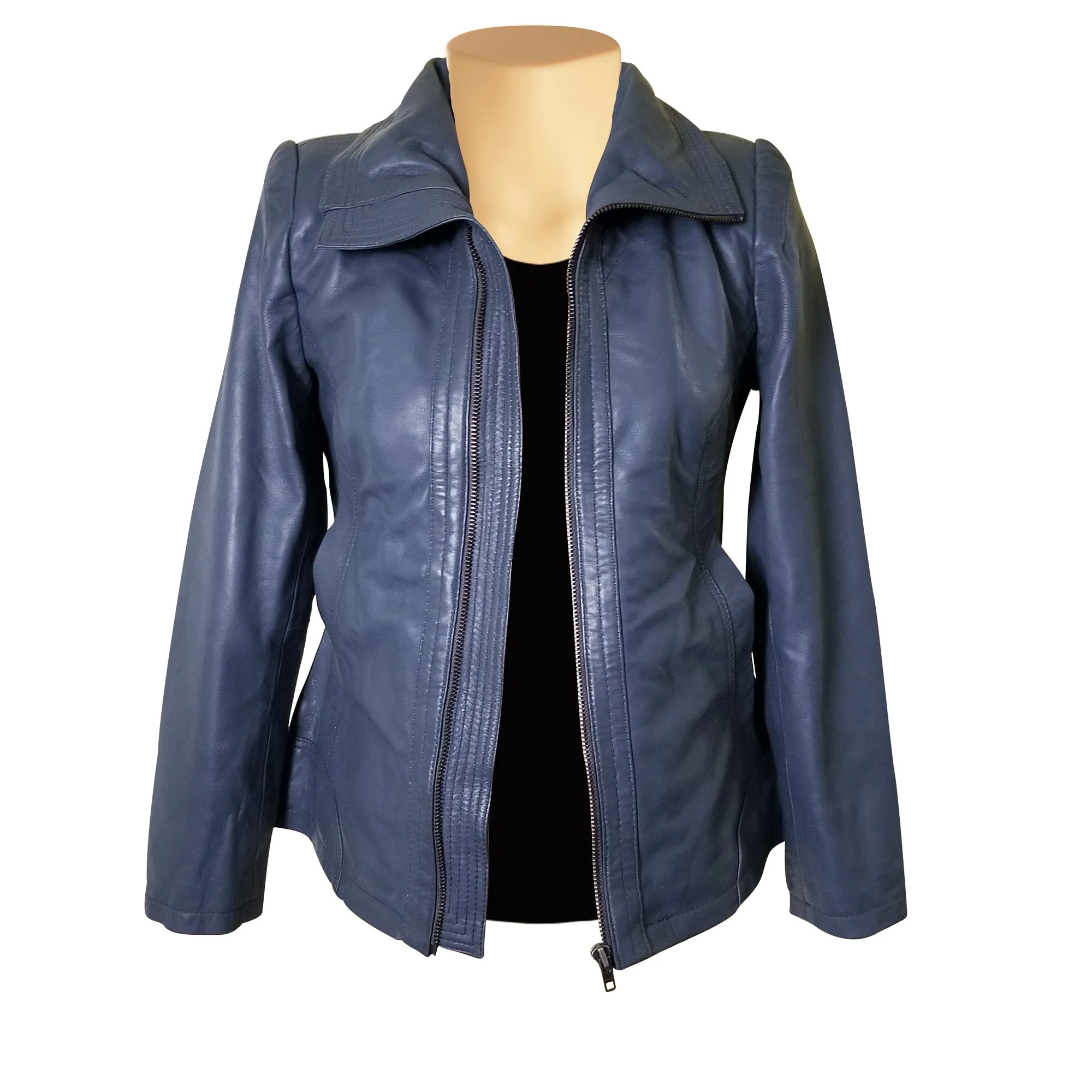 Marva Grey Leather Jacket With Flap Collars