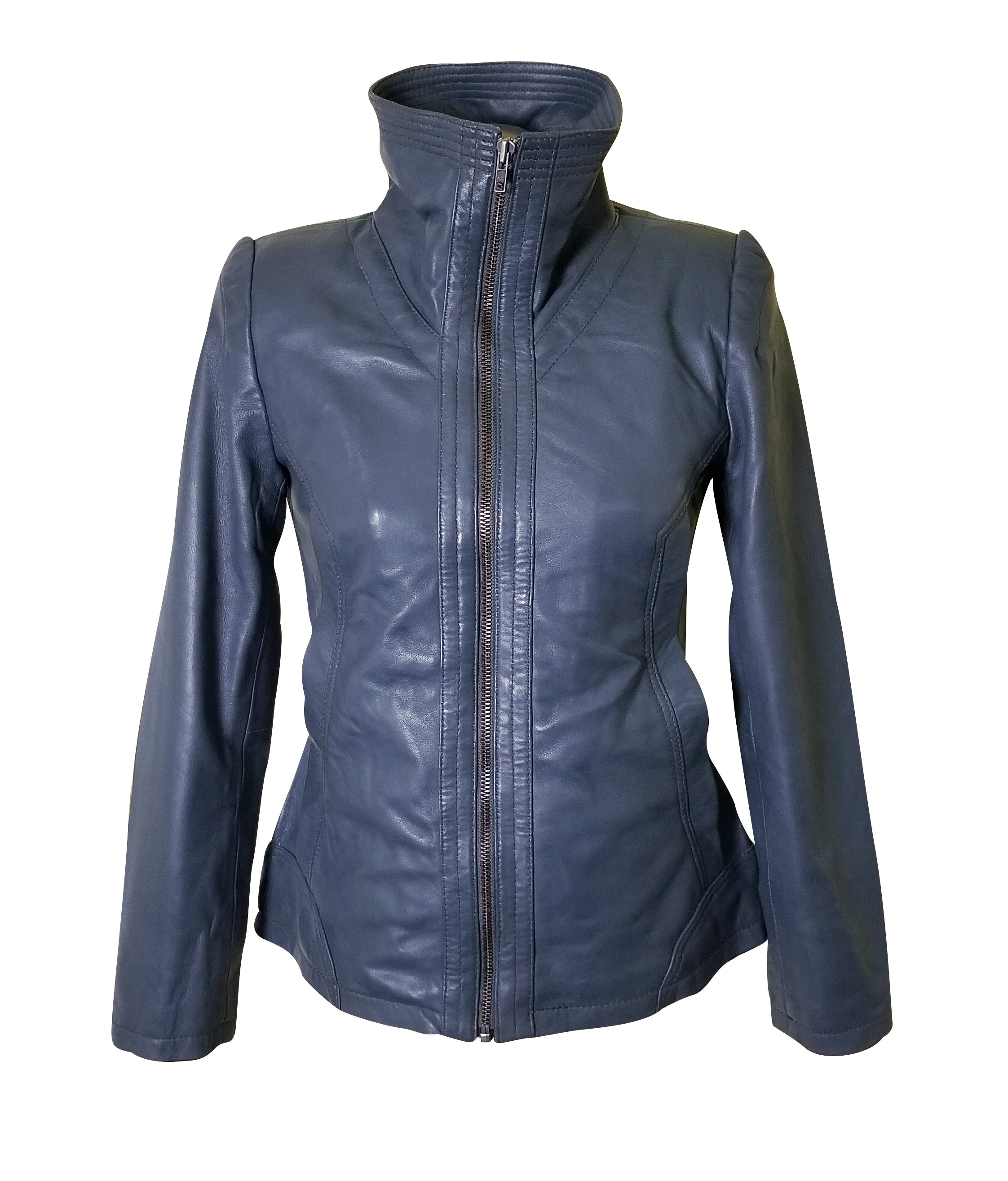 Marva Grey Leather Jacket With Flap Collars