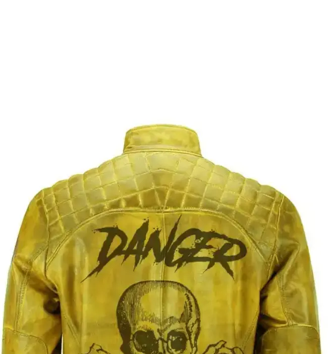 Men Danger Skull Vintage Biker Distressed Leather Jacket