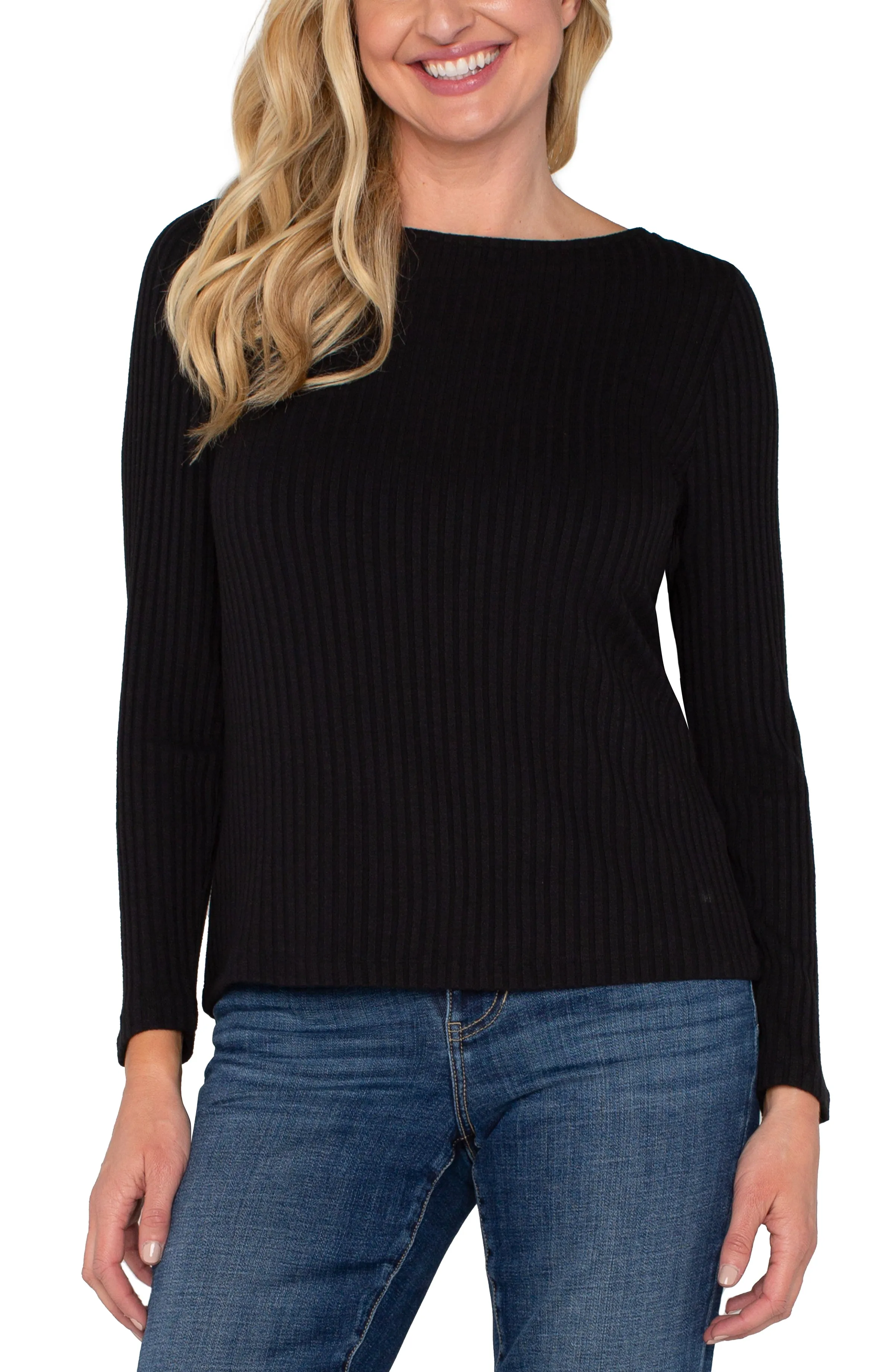 PETITE LONG SLEEVE BOAT NECK KNIT TOP