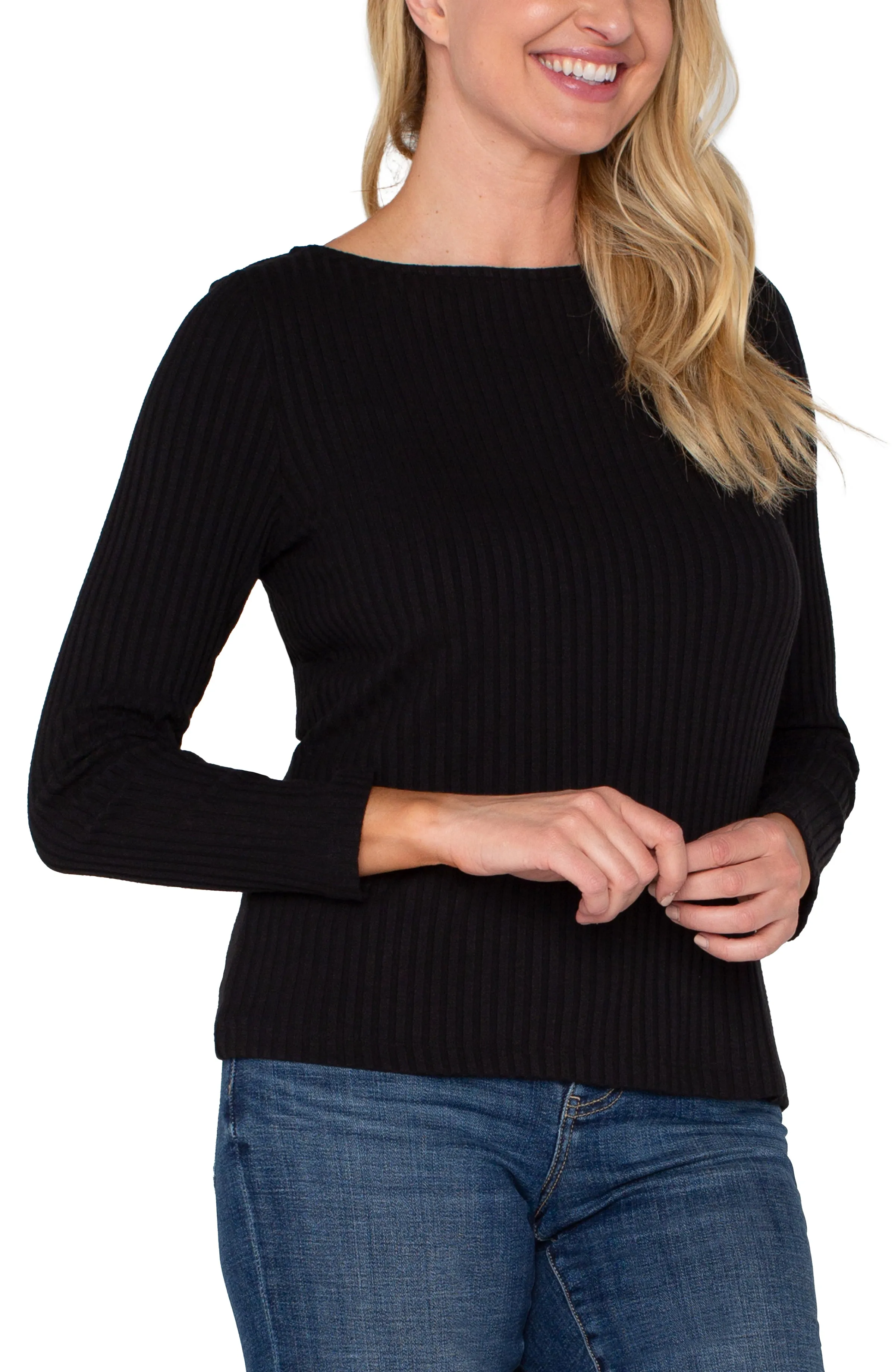 PETITE LONG SLEEVE BOAT NECK KNIT TOP