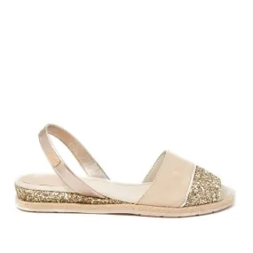 Renewed Glitter Leather Open Toe Menorcan Sandal For Women - Dora Cuna 1738