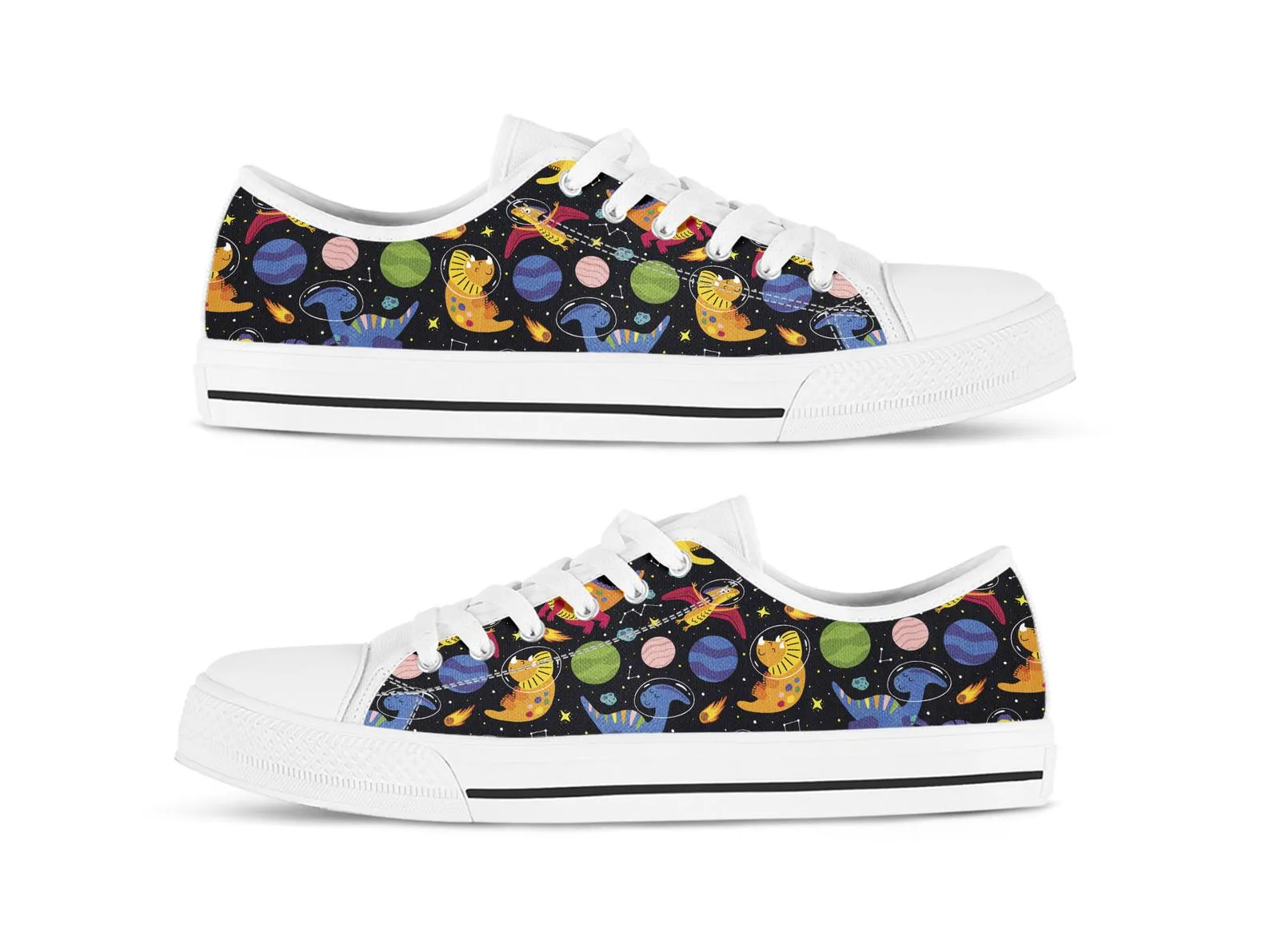 Space Dinosaur Shoes Dinosaur Sneakers Dinosaur Print Dinosaur Lover Gifts Custom Low Top Converse Style Sneakers For Adults Women & Men