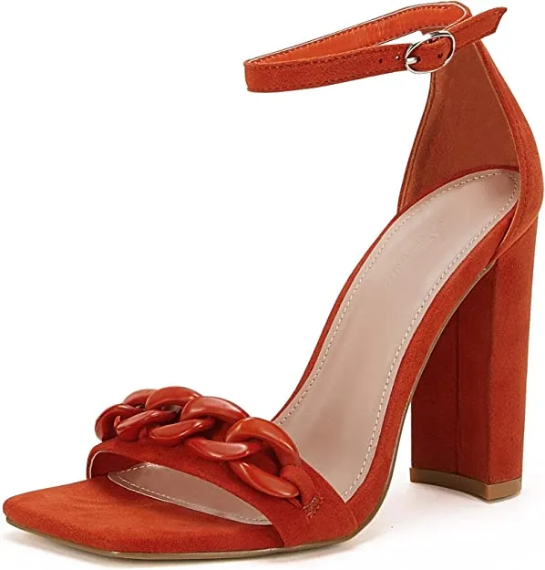 Square Toe Heeled Sandals with Ankle Strap