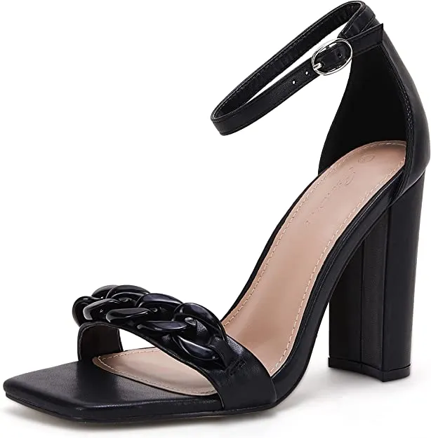 Square Toe Heeled Sandals with Ankle Strap