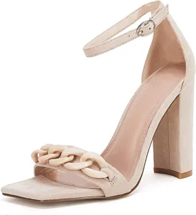 Square Toe Heeled Sandals with Ankle Strap