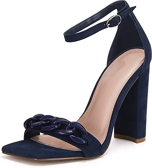 Square Toe Heeled Sandals with Ankle Strap