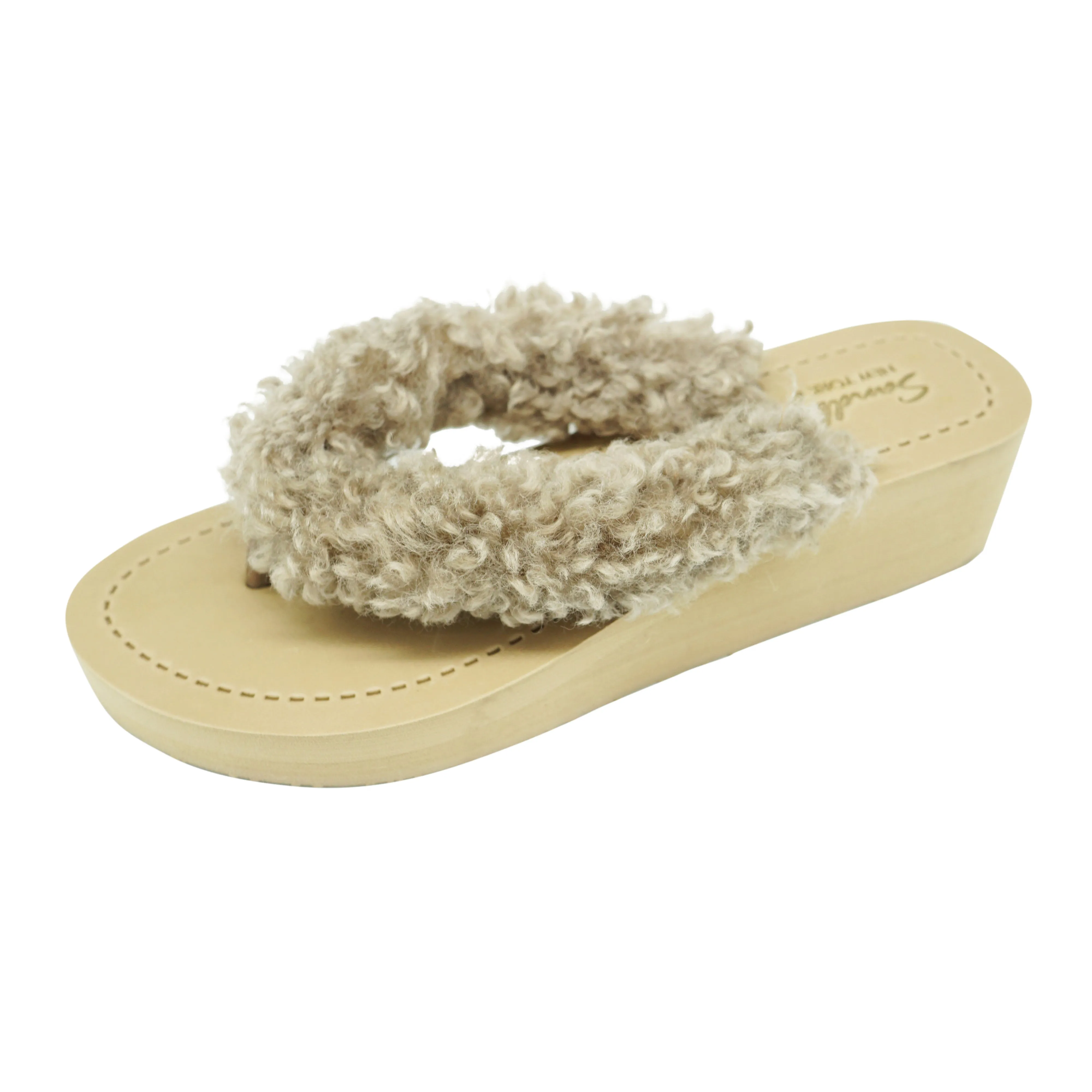 Teddy Shearling - Mid Wedge Flip Flops Sandal