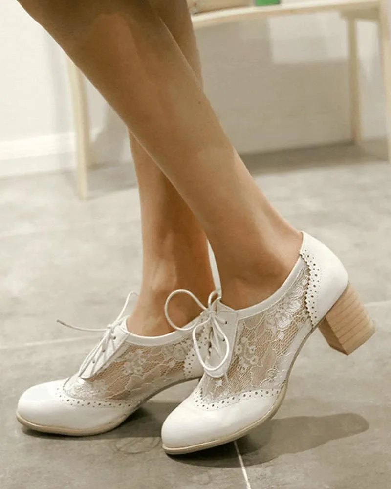 Women'e Elegant Lace Stitching Lace-up Heels