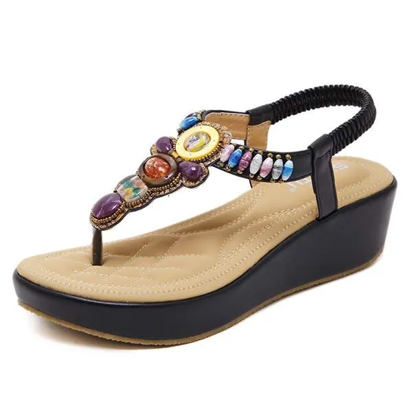 Women'S Boho Retro Beaded Wedge Sandals 86017909C